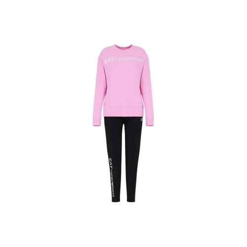 EMPORIO ARMANI EA7 Sweatshirt Sets Women's Set Pink Sweatshirts+Black Pants