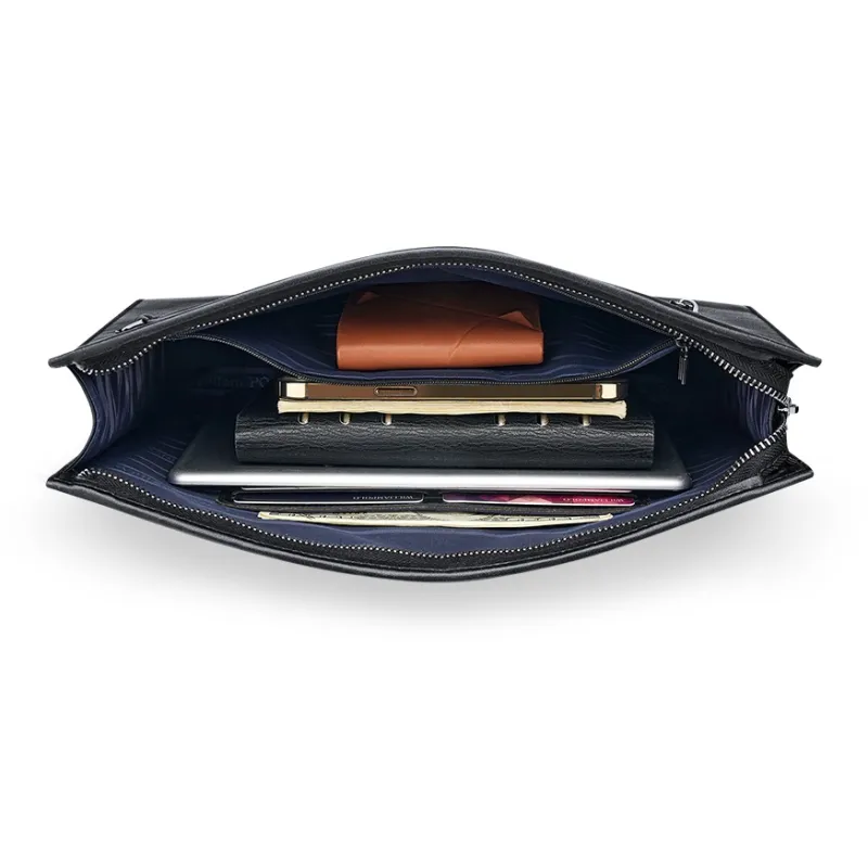 WilliamPOLO Cow Leather Geometric Diamond Pattern Clutch With Handle And Envelope Bag Men's Black-10