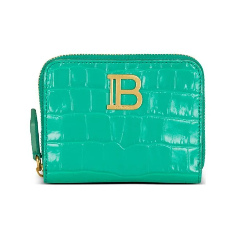 BALMAIN B-BUZZ Calfskin Wallet Women's Green-0