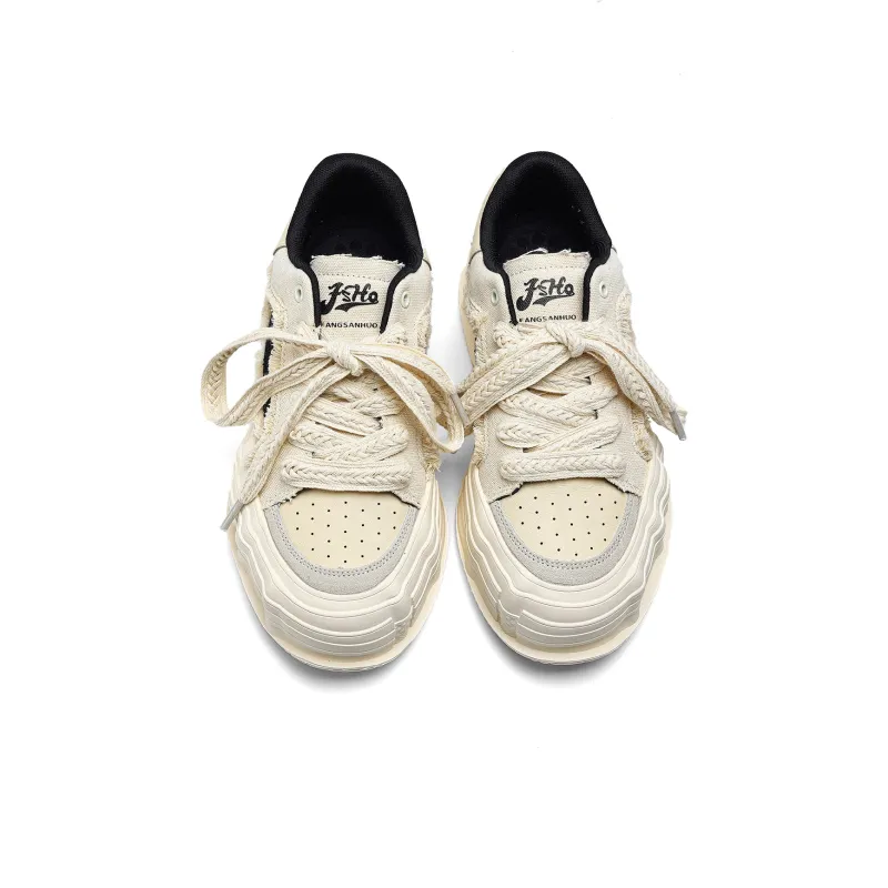 Fang Sanhuo Breathable Height Increasing Low Top Canvas Shoes Unisex White-3