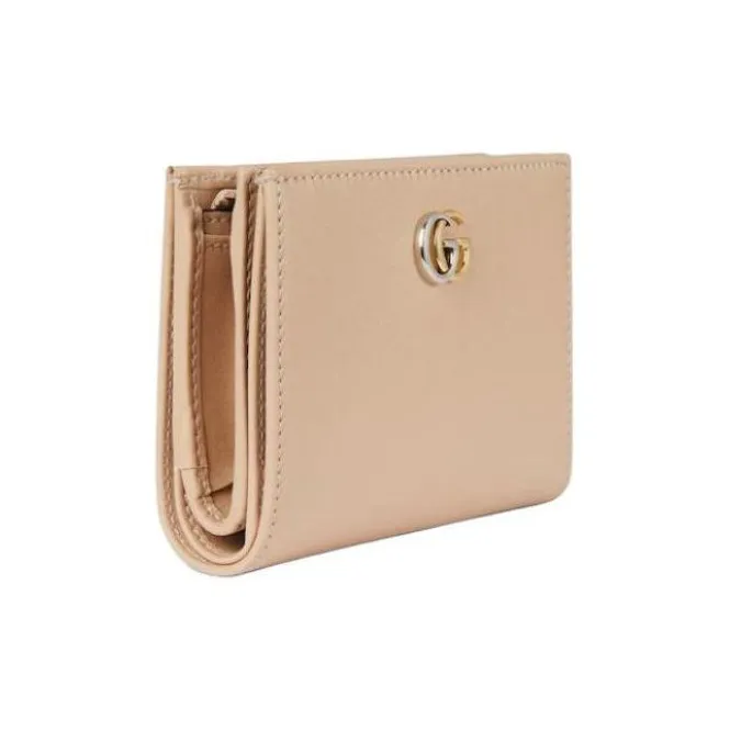 GUCCI Marmont Leather Wallet Medium Size Unisex Light Beige-1