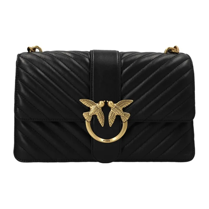 PINKO Love Icon Leather Crossbody Bag, Shoulder Bag Women's Black-0