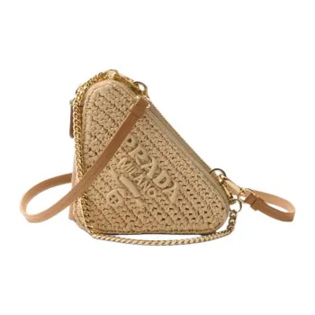 PRADA Woven Fabric One Shoulder Crossbody Clutches Mini Women's Natural