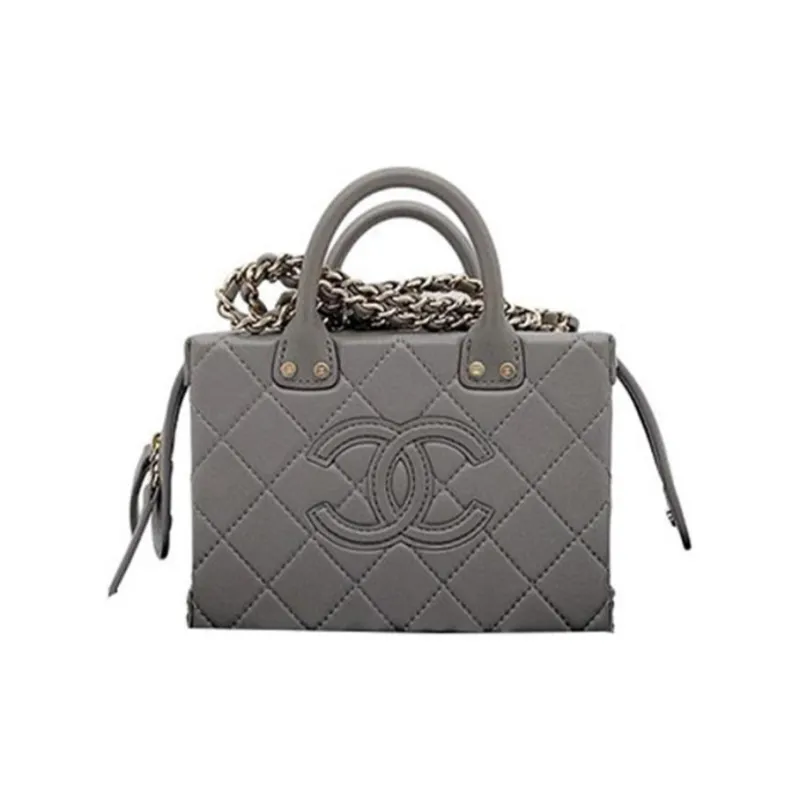 CHANEL Cow Leather Makeup Bag Briefcase Handbag Trumpets Women's Gray-0
