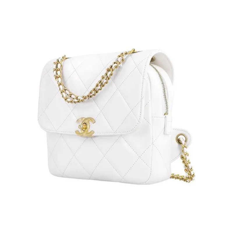 CHANEL 23P SS Sheepskin Backpack Women's White-1
