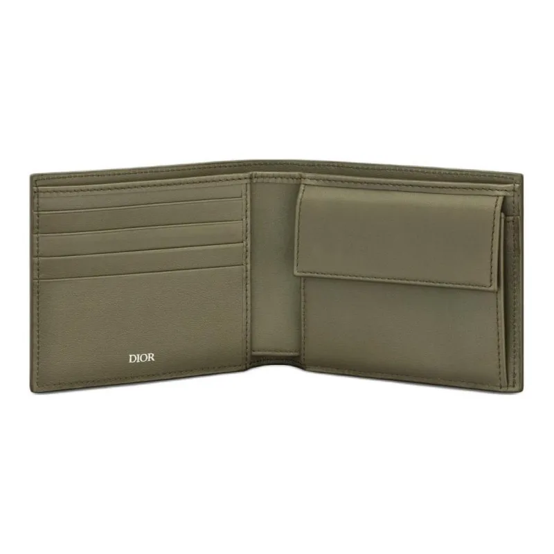 DIOR CD Diamond Smooth Calf Leather Wallet Men's Khaki-3