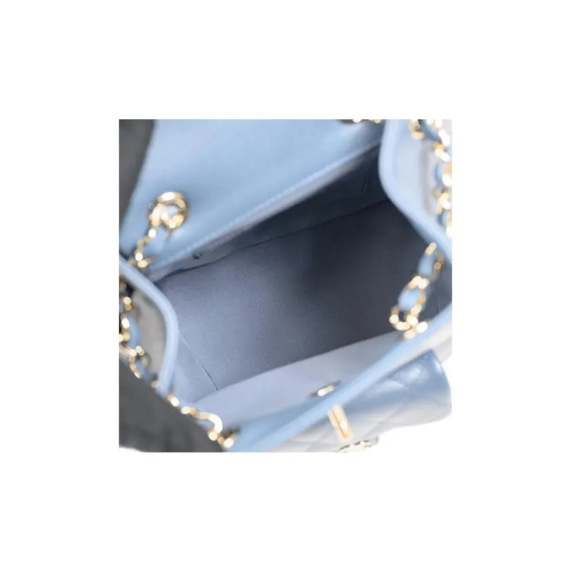 CHANEL Grain Cow Leather Backpack Tubas Women's Gray Blue-4