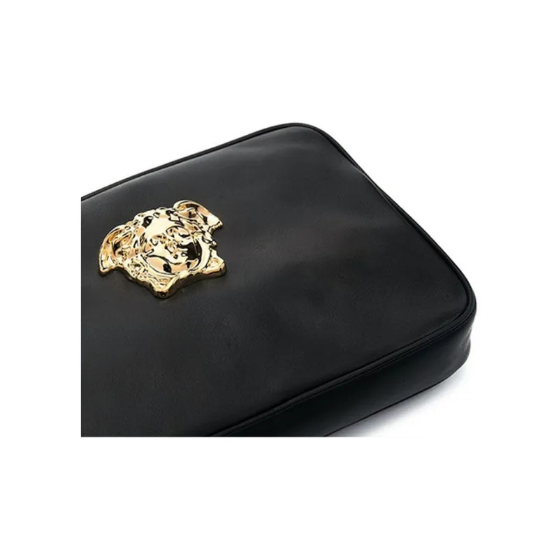 VERSACE Cow Leather Coin Purse Commute Clutch Trumpets Men's Black-2