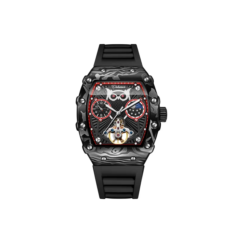 Dulunwe Owl Series Automatic Mechanical Movement Silicone Strap Watch Men's Watches Black Dial-7