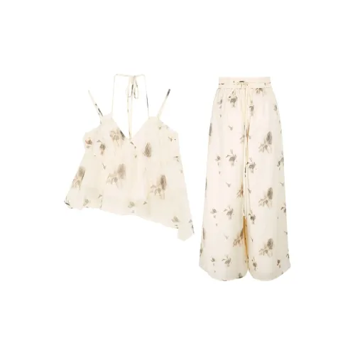 3COLOUR Casual Suits Women's Set Off-White Floral Tops+Pants