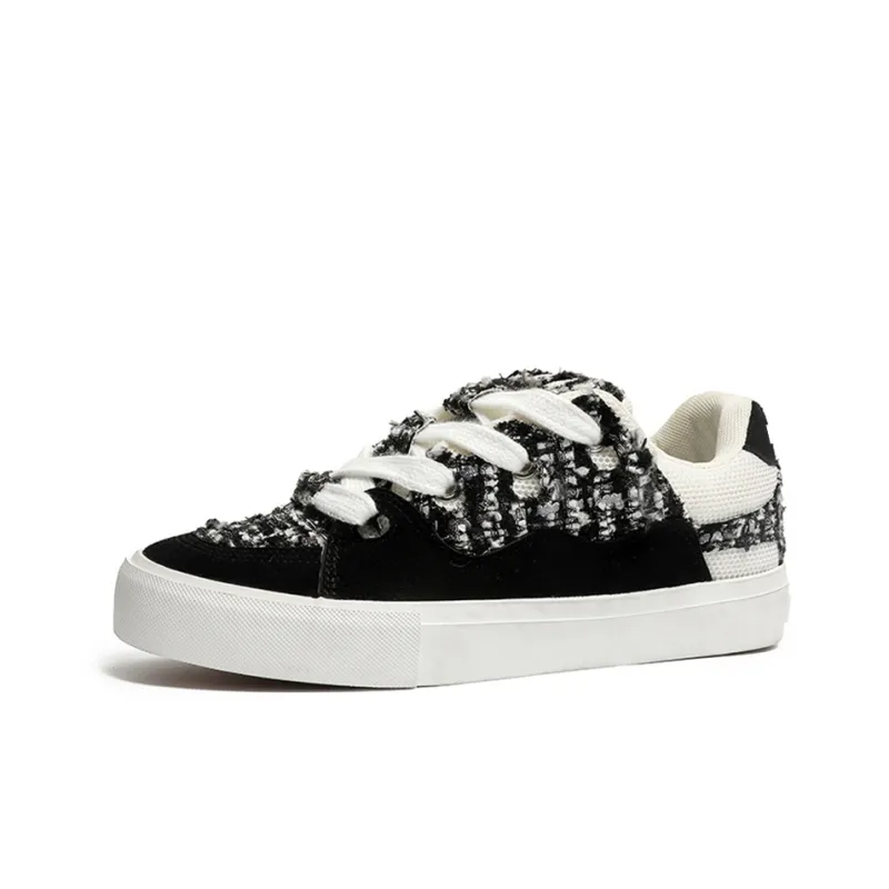 Medd Skateboard Shoes Unisex Low Top White Plaid/White Gray/Black-14