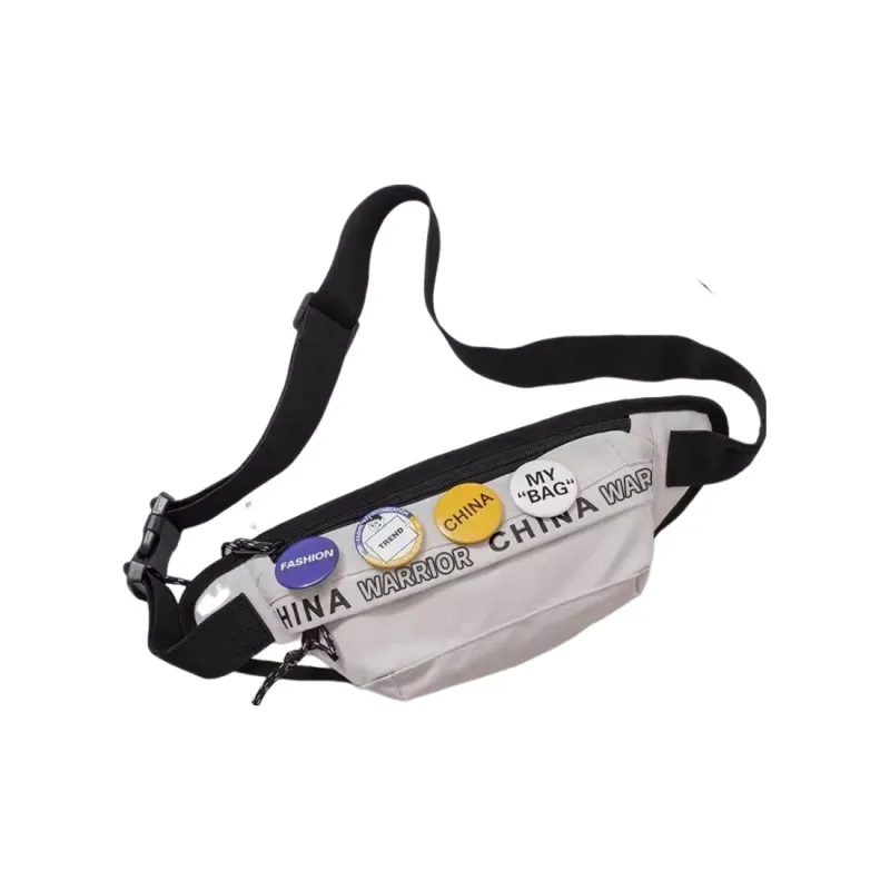 Warrior Nylon One Shoulder Crossbody Fanny Pack Sling Bag Large Size Unisex Black/Ecru-1