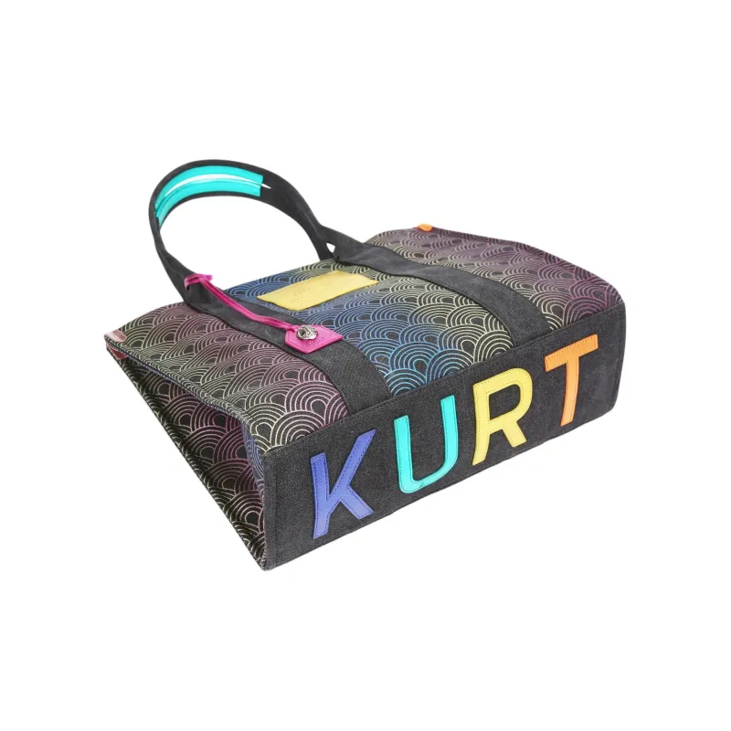 Kurt Geiger London Canvas Canvas Bag Tote Bag Shopping Bag Shoulder Bag Handbag Large Size Women's Black & Multicolor-3