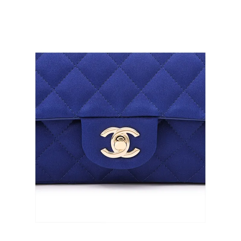 CHANEL Classic Flap CF Silk Shoulder Bag, Crossbody Bag Mini Women's Dark Blue-4