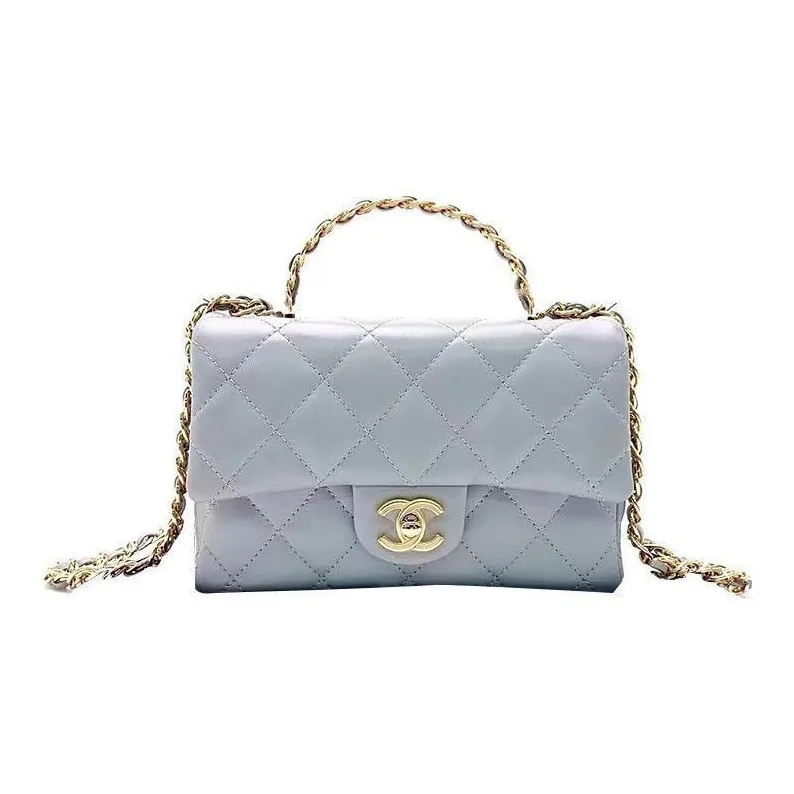 CHANEL Lambskin Flap Bag, One Shoulder Handbag, Crossbody Bag Trumpets Women's Blue Gray-0