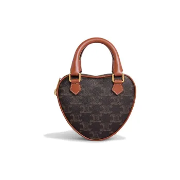 CELINE Triomphe Canvas With Calfskin Shoulder Bag Crossbody Bag Handbag Medium Size Women's Tawny