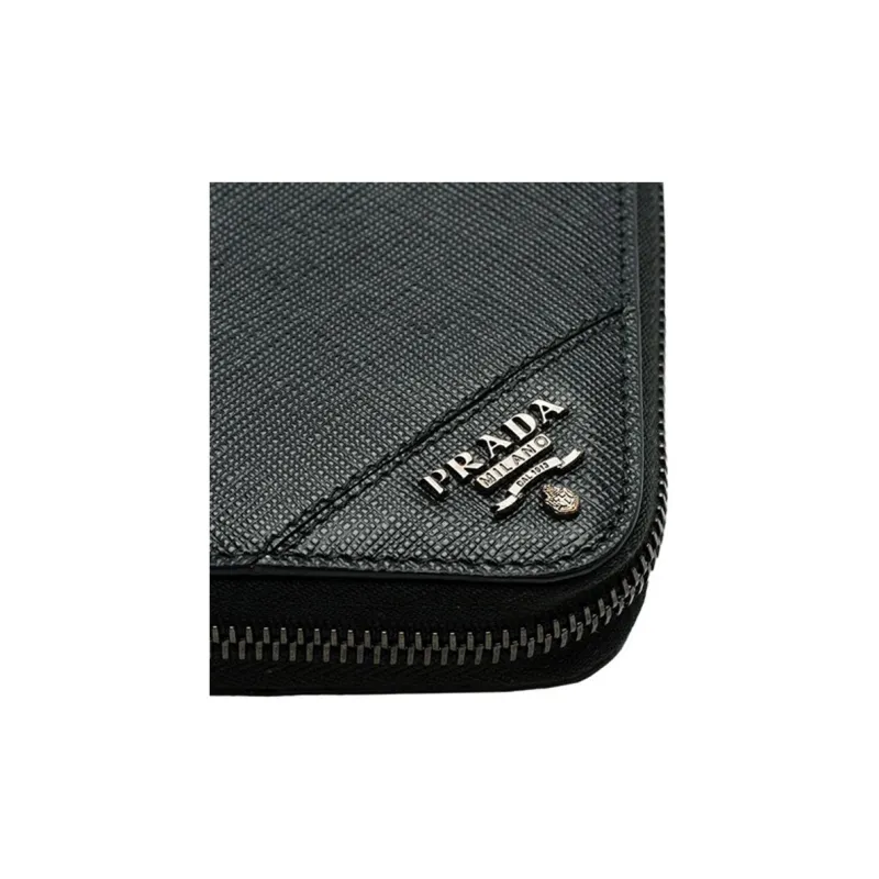 PRADA Cow Leather Wallet Men's Black With Gold Text-3