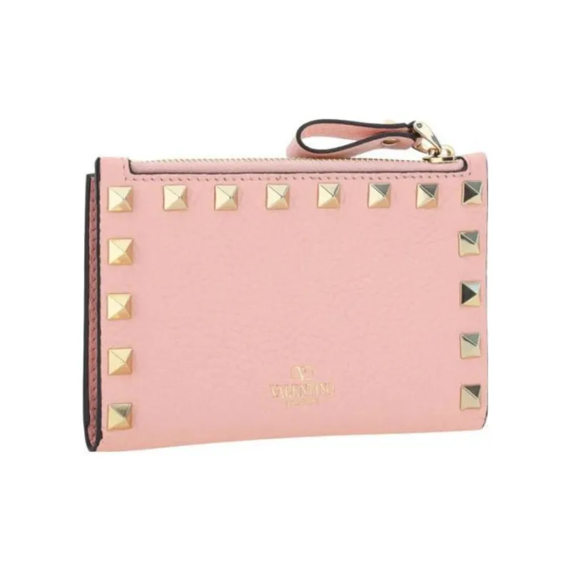 Valentino Rockstud Calfskin Wallet Coin Purses Card Holders Regular Women's Rose Pink-1