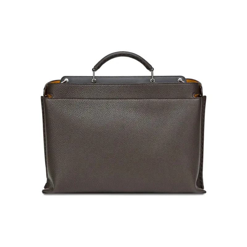 FENDI Leather Briefcase One Shoulder Handbag Men's Brown-2