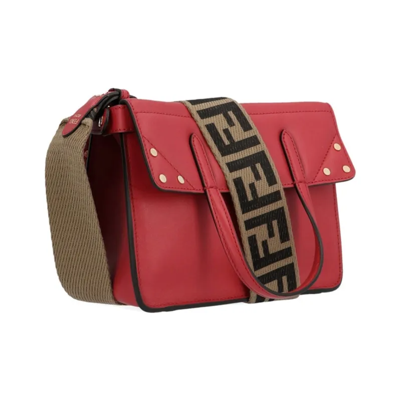 FENDI Calfskin Tote Bag Shopping Bag One Shoulder Handbag Crossbody Bag Small Size Women's Red-1