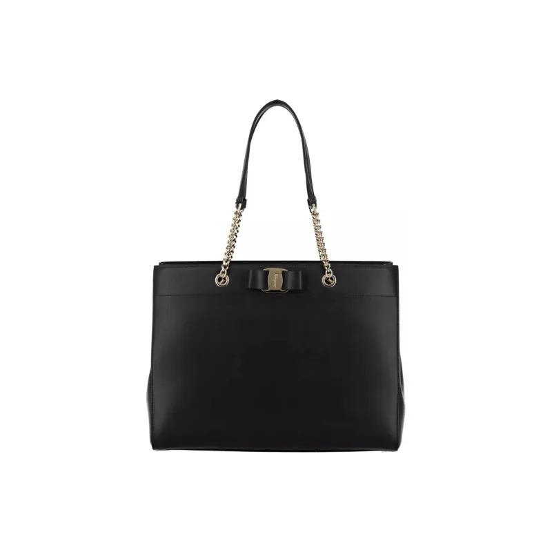 Ferragamo Vara Bow Smooth Leather Tote Black-0