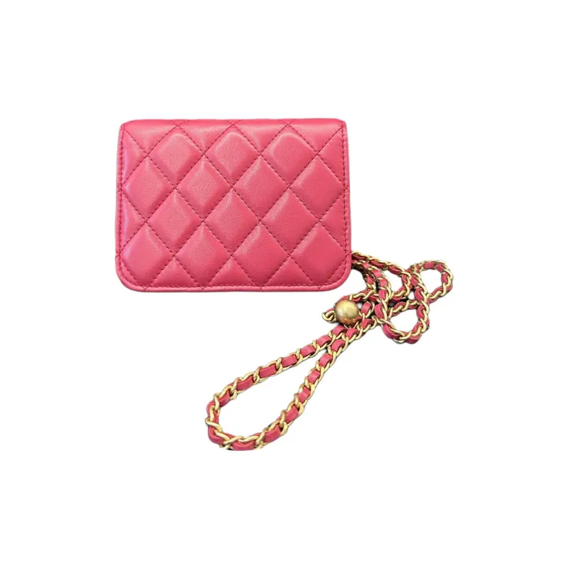 CHANEL Sheepskin Coin Purse, Fanny Pack, Shoulder Bag, Crossbody Bag Women's Fuchsia-1