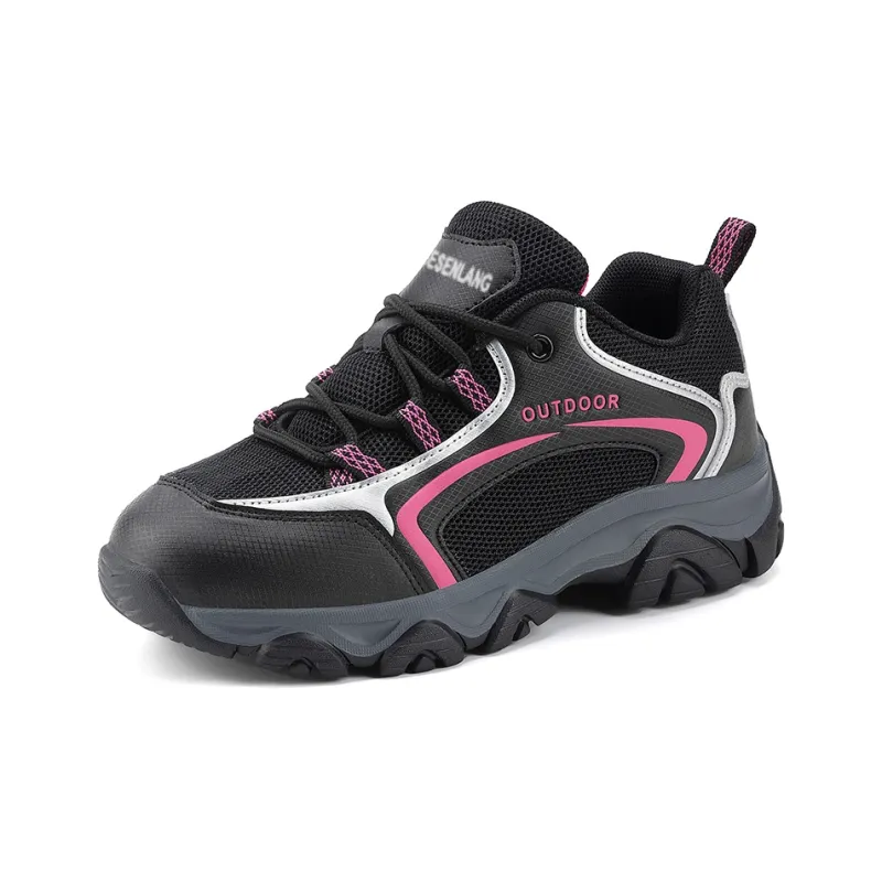 GESENLANG Cushioning Anti Slip Wear Resistant Breathability Low Top Trekking Shoes Women's Black Rose Red-1