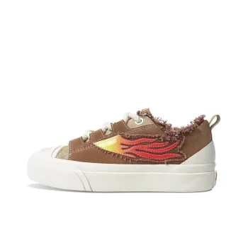 BURNING FLAME Height Increasing Abrasion Resistant Slip Resistant Low Top Canvas Shoes Unisex Brown