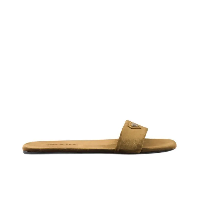 PRADA Logo-appliqué Velvet Slides-1