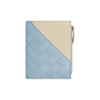 Bottega Veneta Intrecciato Canvas With Sheepskin Wallet Small Size Women's Ice Blue & Natural