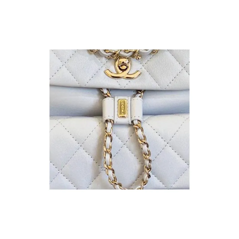 CHANEL Shiny Calfskin Backpack Trumpets Women's Gray Blue-2