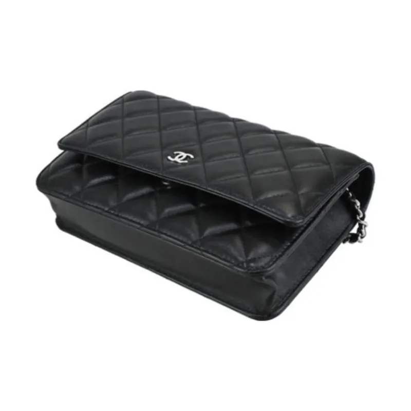 CHANEL Lambskin Shoulder Bag, Crossbody Bag Women's Black-3
