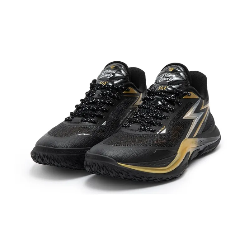 361° LIGHT UP 1 Cushioning Anti Slip Wear Resistant Breathability Low Top Basketball Shoes Men's Black Gold-2