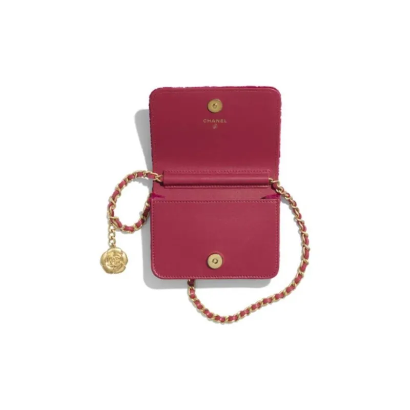 CHANEL WOC Velour Gold Coin Bag, One Shoulder Crossbody Coin Purse Trumpets Women's Peach Pink-2