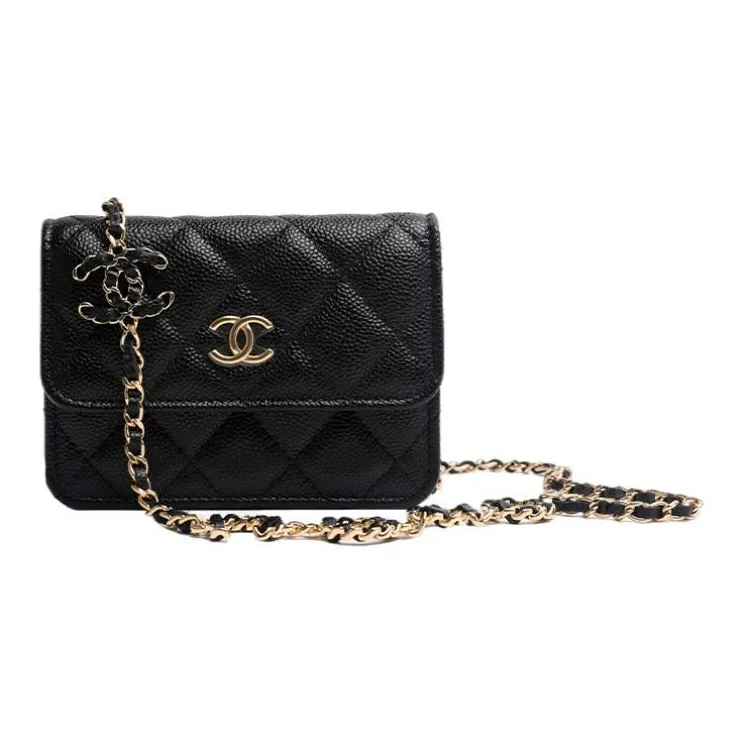 CHANEL 21B Fall Grain Embossed Calfskin Shoulder Bag, Crossbody Bag Women's Black-1