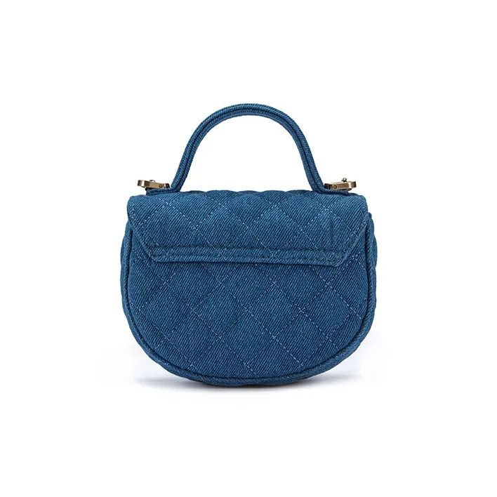 ELLE Top Grain Cow Leather/Fabric Shoulder Bag, Crossbody Bag, Handbag Regular Women's Blue/White/Rose Red/Denim-2