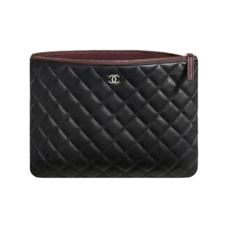 CHANEL Lambskin Clutch Medium Size Women's Black-1