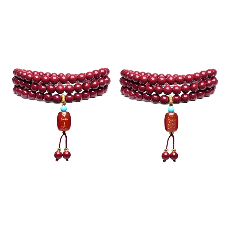 MOUNTAINS AND MANS Reconstructed Cinnabar Eternal Love Beaded Bracelet Unisex-0