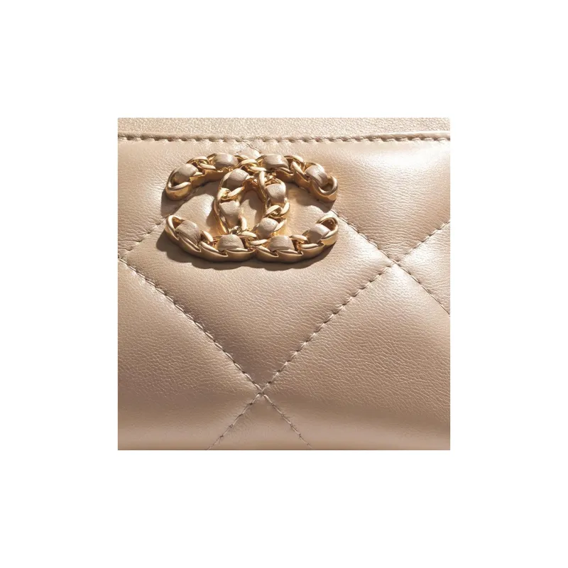 CHANEL 19Bag Lambskin Coin Purse Women's Dark Beige-3