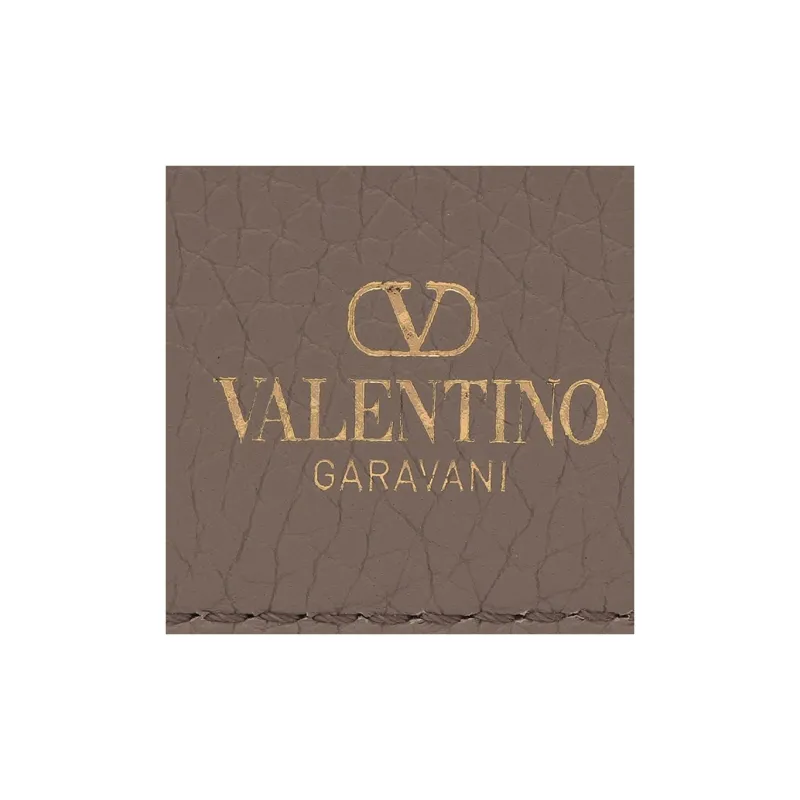 Valentino Rockstud Grain Cow Leather Card Holder Card Holder Women's Moon Gray Umber-5