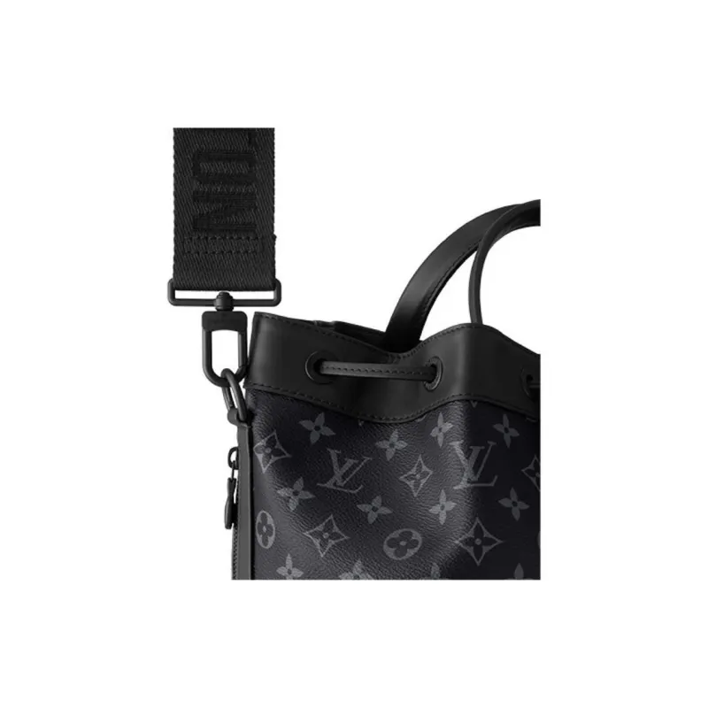 LOUIS VUITTON Canvas Coated Cow Leather Patchwork Trim Portable Crossbody Bag Shoulder Bag Men's Black-6