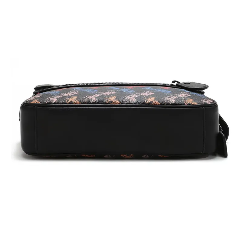 COACH Academy Coated Canvas With Leather Shoulder Bag Men's Black & Multicolor Carriage Print-3