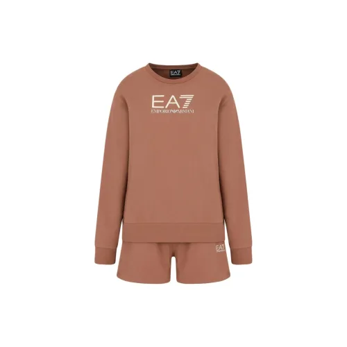 EMPORIO ARMANI EA7 Sweatshirt Sets Women's Set Brown Sweatshirts+Brown Shorts