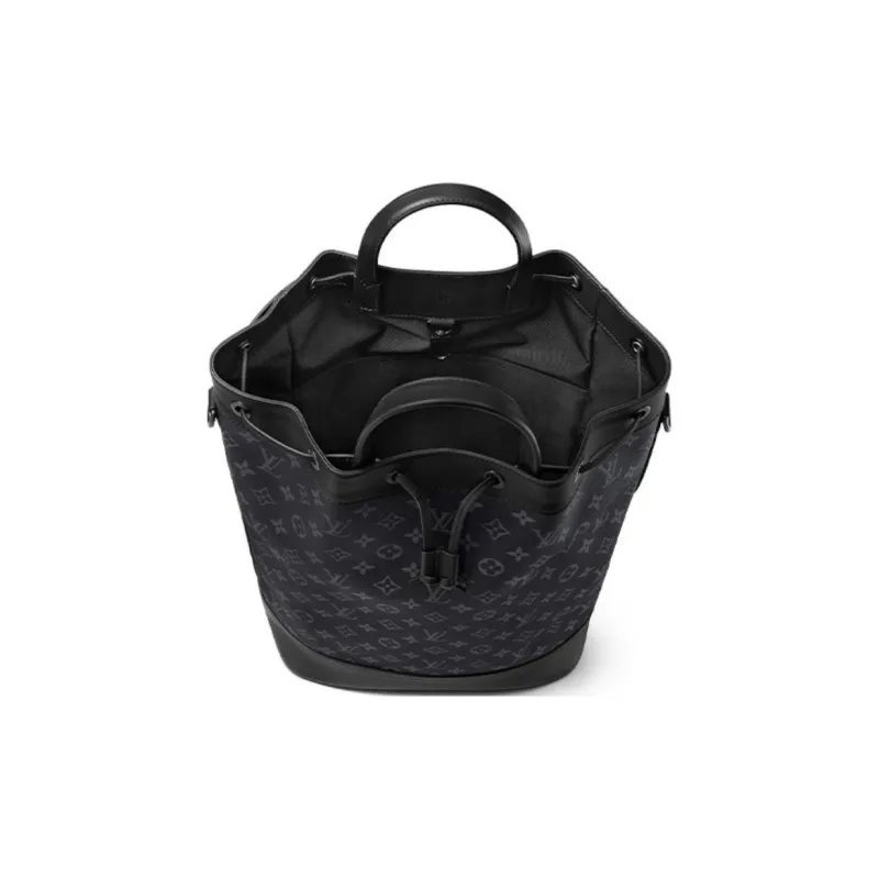 LOUIS VUITTON Canvas Coated Cow Leather Patchwork Trim Portable Crossbody Bag Shoulder Bag Men's Black-3