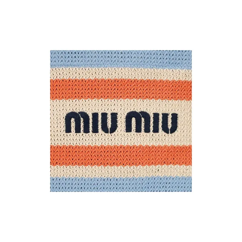 MIU MIU Straw And Wicker One Shoulder Handbag Women's Blue & Multicolor-4