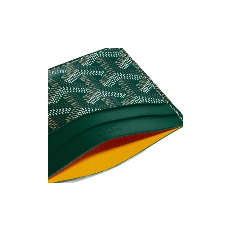 GOYARD Saint-Sulpice Canvas With Calfskin Card Clip Card Holder Unisex Green & Burgundy Small Heart-3