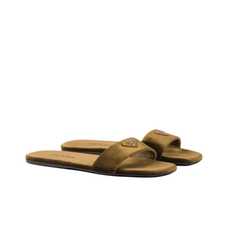 PRADA Logo-appliqué Velvet Slides-2
