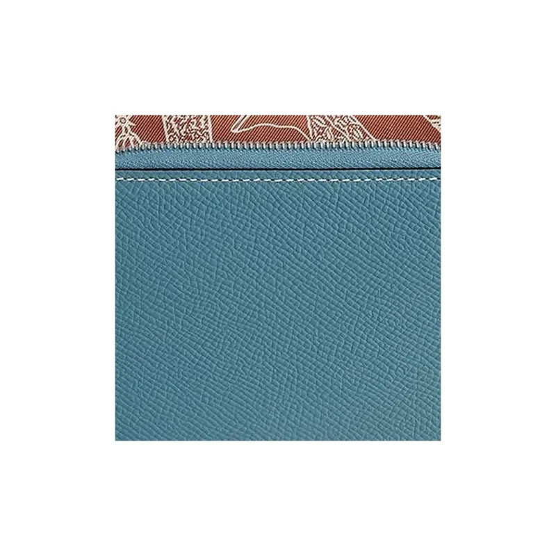 HERMES Silk'In Barenia Natural Leather Wallet Small Size Women's New Denim Blue-2
