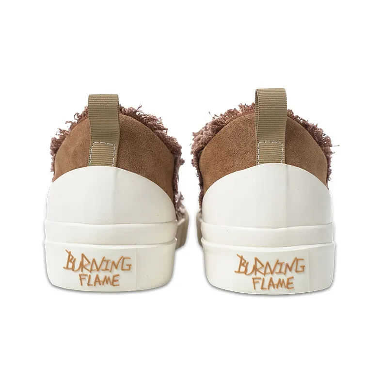 BURNING FLAME Height Increasing Abrasion Resistant Slip Resistant Low Top Canvas Shoes Unisex Brown-4