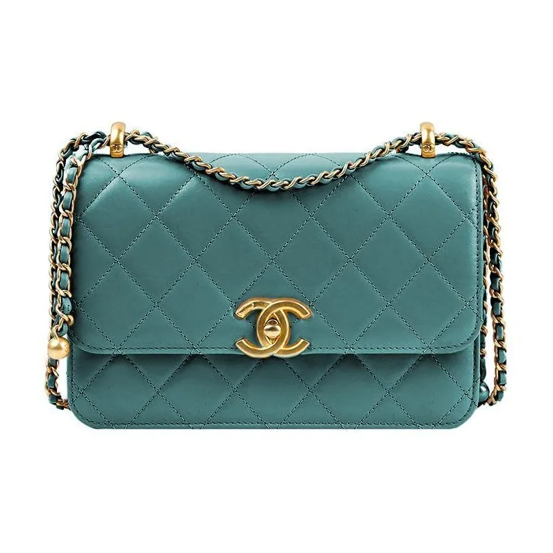 CHANEL Calfskin & Metal Flap Bag Coin Purse Crossbody Bag Trumpets Women's Green-0